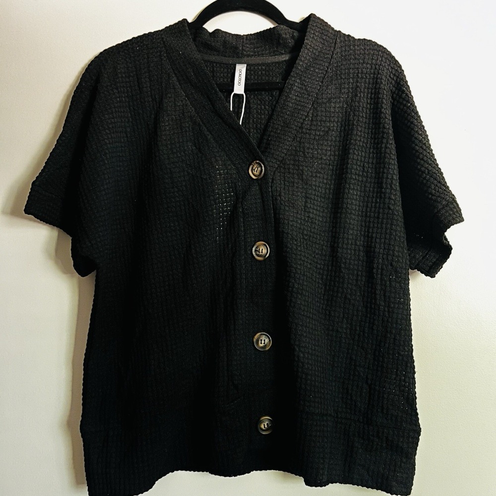 Dokoto Short Sleeve Mesh‎ Cardigan V-neck Button down Knit Open Front XL